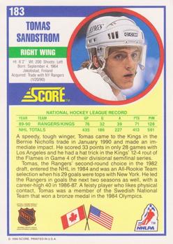 1990-91 Score American #183 Tomas Sandstrom Back