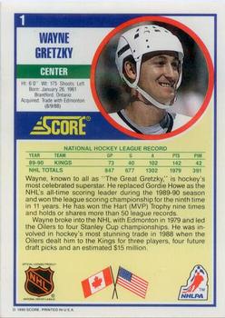 1990-91 Score American #1 Wayne Gretzky Back