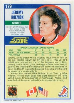 1990-91 Score American #179 Jeremy Roenick Back