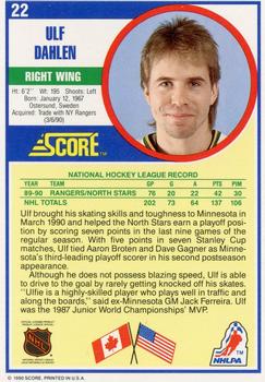 1990-91 Score American #22 Ulf Dahlen Back