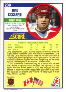 1990-91 Score American #230 Dino Ciccarelli Back