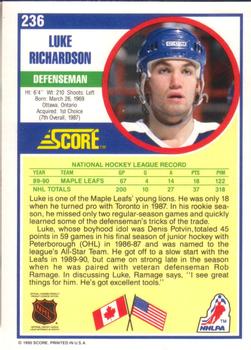 1990-91 Score American #236 Luke Richardson Back