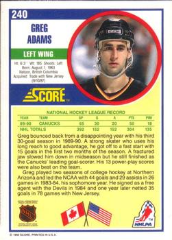 1990-91 Score American #240 Greg Adams Back