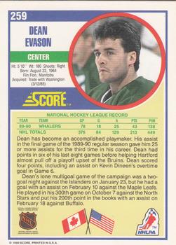 1990-91 Score American #259 Dean Evason Back