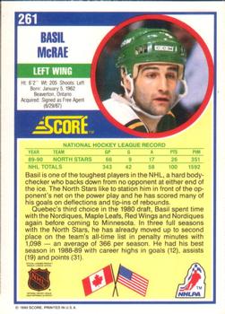 1990-91 Score American #261 Basil McRae Back