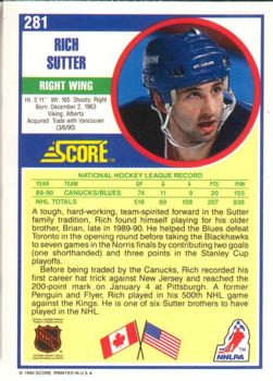 1990-91 Score American #281 Rich Sutter Back