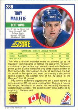 1990-91 Score American #288 Troy Mallette Back