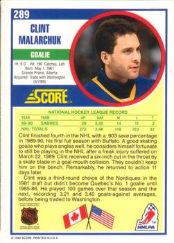 1990-91 Score American #289 Clint Malarchuk Back