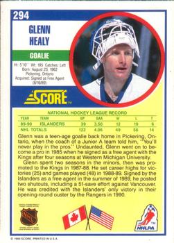 1990-91 Score American #294 Glenn Healy Back