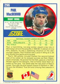 1990-91 Score American #296 Paul MacDermid Back