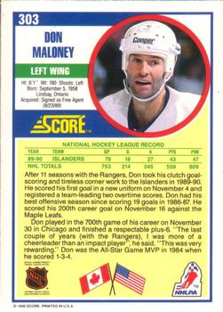 1990-91 Score American #303 Don Maloney Back