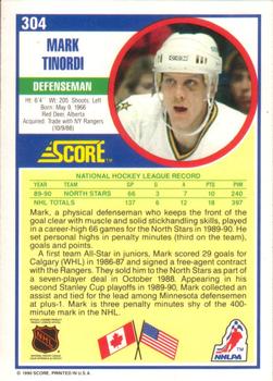 1990-91 Score American #304 Mark Tinordi Back