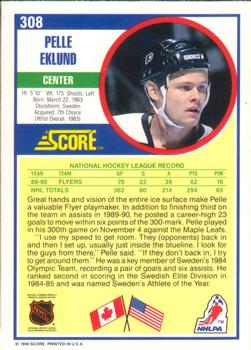 1990-91 Score American #308 Pelle Eklund Back
