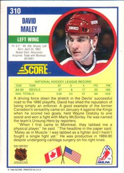 1990-91 Score American #310 David Maley Back