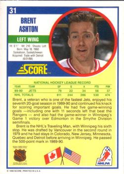 1990-91 Score American #31 Brent Ashton Back