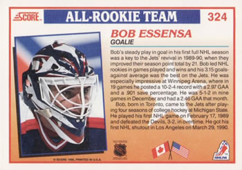 1990-91 Score American #324 Bob Essensa Back