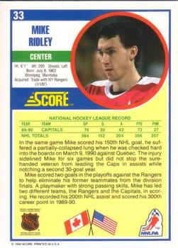 1990-91 Score American #33 Mike Ridley Back