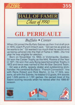 1990-91 Score American #355 Gilbert Perreault Back