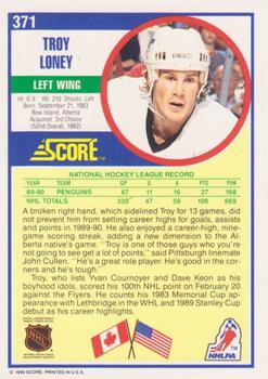 1990-91 Score American #371 Troy Loney Back