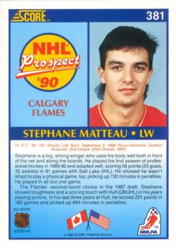 1990-91 Score American #381 Stephane Matteau Back
