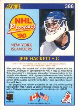 1990-91 Score American #388 Jeff Hackett Back