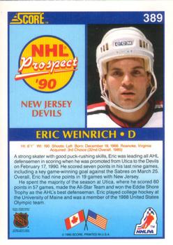 1990-91 Score American #389 Eric Weinrich Back