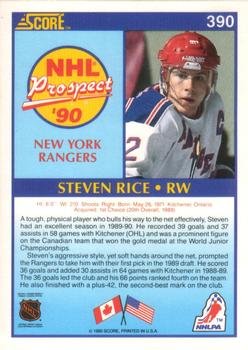 1990-91 Score American #390 Steven Rice Back
