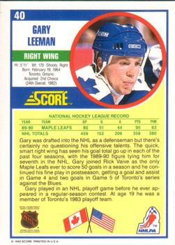 1990-91 Score American #40 Gary Leeman Back