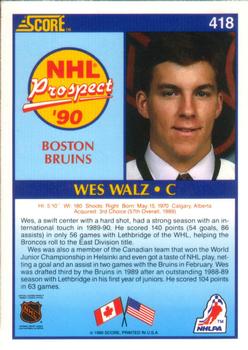 1990-91 Score American #418 Wes Walz Back