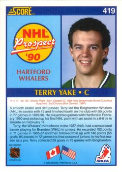 1990-91 Score American #419 Terry Yake Back