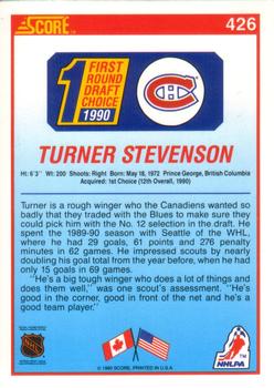 1990-91 Score American #426 Turner Stevenson Back