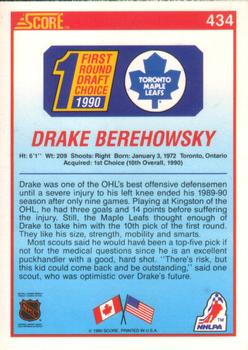 1990-91 Score American #434 Drake Berehowsky Back