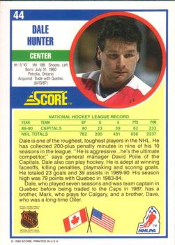 1990-91 Score American #44 Dale Hunter Back