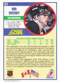 1990-91 Score American #51 Don Sweeney Back