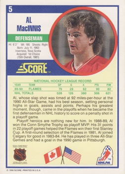 1990-91 Score American #5 Al MacInnis Back