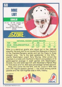 1990-91 Score American #68 Mike Liut Back