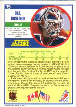 1990-91 Score American #79 Bill Ranford Back