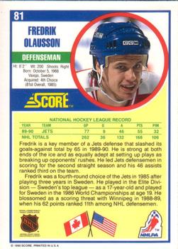 1990-91 Score American #81 Fredrik Olausson Back