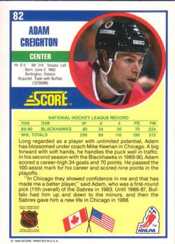 1990-91 Score American #82 Adam Creighton Back