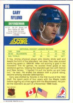 1990-91 Score American #86 Gary Nylund Back