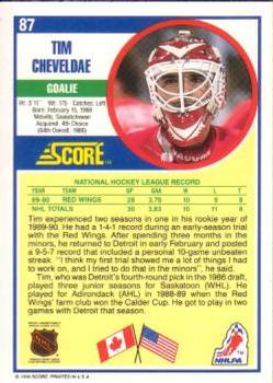 1990-91 Score American #87 Tim Cheveldae Back