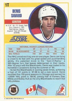 1990-91 Score Rookie and Traded #1T Denis Savard Back