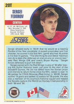 1990-91 Score Rookie and Traded #20T Sergei Fedorov Back