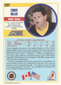 1990-91 Score Rookie and Traded #22T Chris Nilan Back