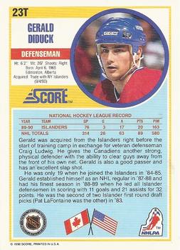 1990-91 Score Rookie and Traded #23T Gerald Diduck Back
