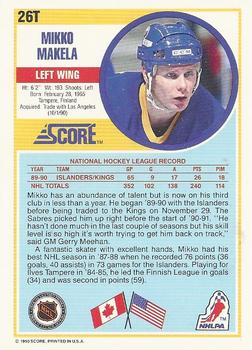 1990-91 Score Rookie and Traded #26T Mikko Makela Back