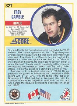 1990-91 Score Rookie and Traded #32T Troy Gamble Back