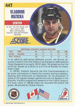 1990-91 Score Rookie and Traded #44T Vladimir Ruzicka Back
