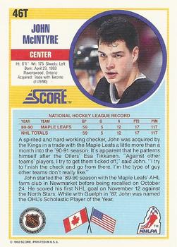 1990-91 Score Rookie and Traded #46T John McIntyre Back