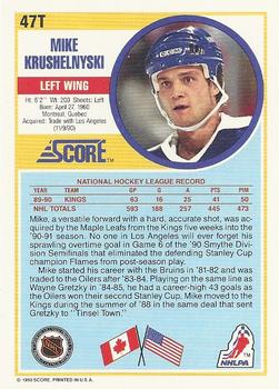 1990-91 Score Rookie and Traded #47T Mike Krushelnyski Back